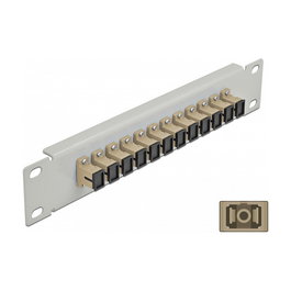 DeLOCK Panel de Conexión de Fibra Óptica 12 Puertos SC Simplex, 1U, Beige y Gris, 44 mm, Referencia 10'' LWL Patchpanel