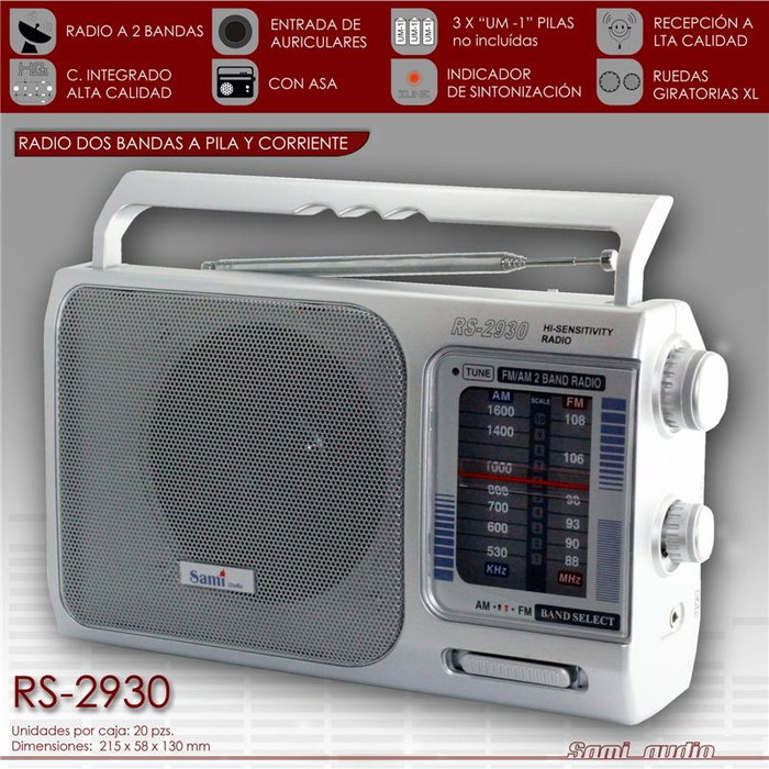 SAMI Radio AC/DC, 2 bandas, funciona con pilas y corriente eléctrica