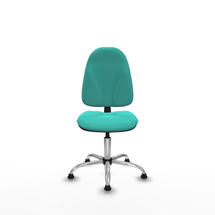 Silla de oficina Algarra con mecanismo Contacto permanente básico tapizada con Similpiel color Turquesa. Equipada con Base cromada, Sin brazosy Topes