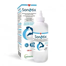 Vetoquinol Sonotix Ear Cleaner Limpiador Auditivo Triple Acción para Perros y Gatos, Suaviza y Disuelve Cera, Aroma Limón, 120 ml
