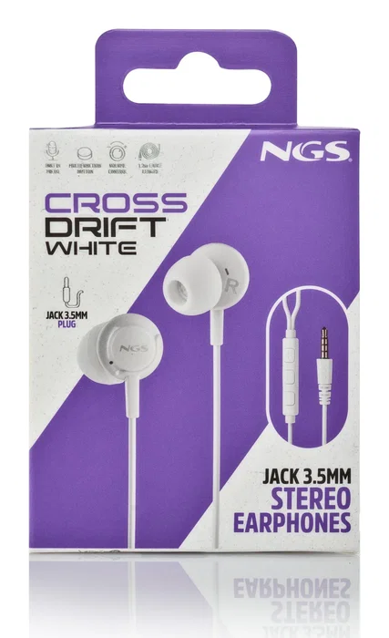 NGS CROSS DRIFT WHITE Auriculares Intrauditivos con Cable, Micrófono con Botón Multifunción y Control de Volumen para Llamadas y Música, Color Blanco