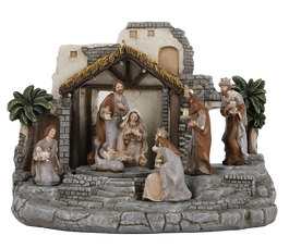 DKD Home Decor Nacimiento LED de Resina con Movimiento Musical