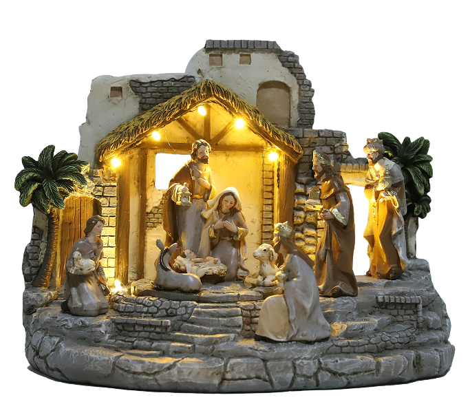 DKD Home Decor Nacimiento Navidad Tradicional Multicolor (2 Unidades) con Movimiento Musical y LED