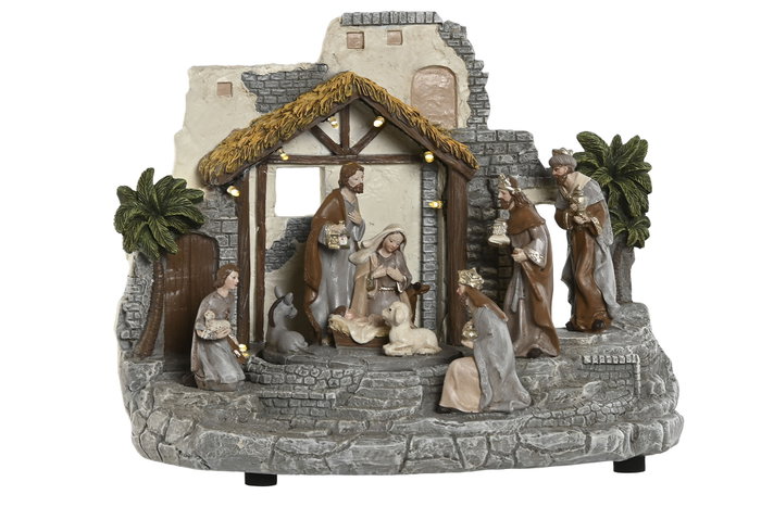 DKD Home Decor Nacimiento Navidad Tradicional Multicolor (2 Unidades) con Movimiento Musical y LED