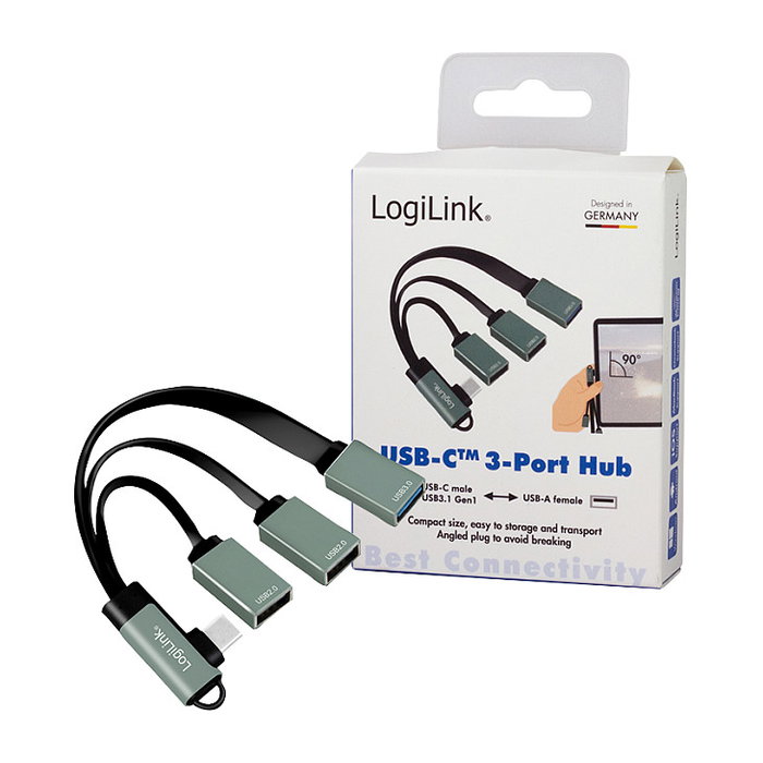 LogiLink UA0361 Hub USB 3.2 Gen 1 Tipo C 3 Puertos 2xUSB 2.0 1xUSB 3.0 Aluminio Plata