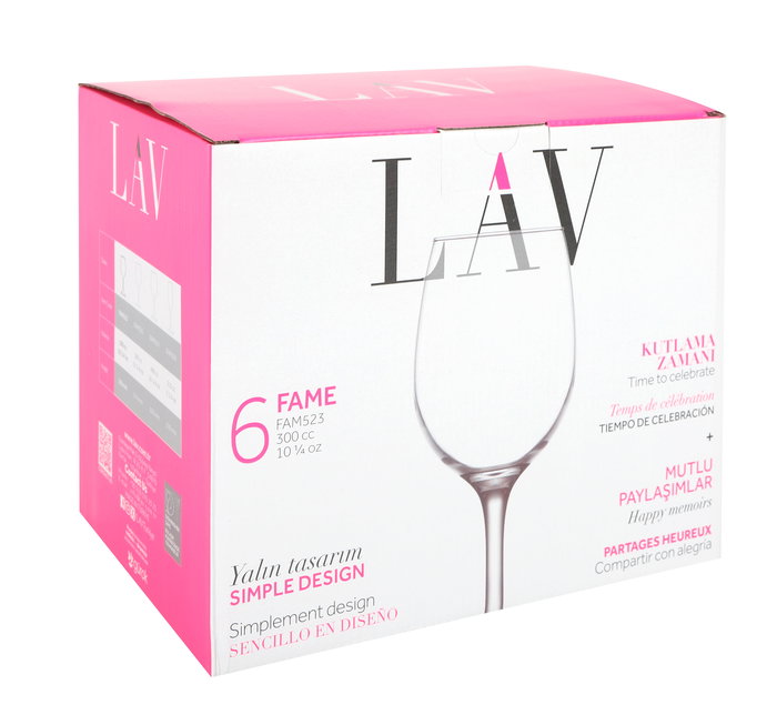 Lav Set 6 Copas Vino 300 cc, ø6x6x19 cm (4 Cajas)