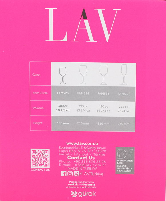 Lav Set 6 Copas Vino 300 cc, ø6x6x19 cm (4 Cajas)