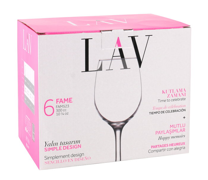 Lav Set 6 Copas Vino 300 cc, ø6x6x19 cm (4 Cajas)