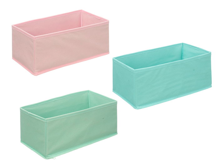 Kipit Caja Plegable Organizadora con Tapa 29x14x13 cm, Surtido en Colores Rosa, Turquesa o Verde (Set de 24)
