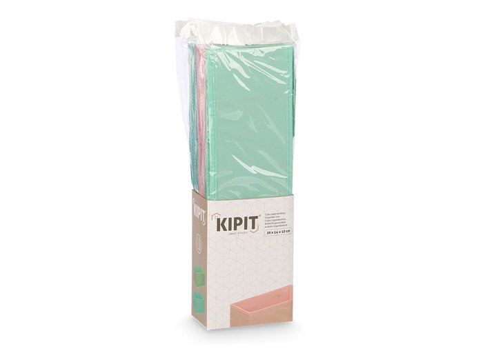 Kipit Caja Plegable Organizadora con Tapa 29x14x13 cm, Surtido en Colores Rosa, Turquesa o Verde (Set de 24)