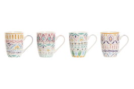DKD Home Decor Juego de Tazas Boho de Porcelana 400ml Surtido de Colores