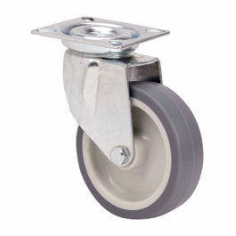 Ruedas Alex Rueda giratoria de goma con placa y eje liso, Gris, 5 cm