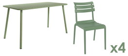 DKD Home Decor Set de Mesa y 4 Sillas de Jardín Apilables, Verde Menta, 140x70x75 cm, Hierro E-Coat y PP, 5 Piezas
