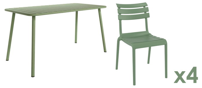 DKD Home Decor Set de Mesa y 4 Sillas de Jardín Apilables, Verde Menta, 140x70x75 cm, Hierro E-Coat y PP, 5 Piezas DKD Home Decor Set de Mesa y 4 Sillas de Jardín Apilables, Verde Menta, 140x70x75 cm, Hierro E-Coat y PP, 5 Piezas