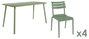 DKD Home Decor Set de Mesa y 4 Sillas de Jardín Apilables, Verde Menta, 140x70x75 cm, Hierro E-Coat y PP, 5 Piezas