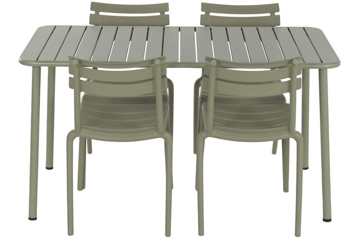 DKD Home Decor Set de Mesa y 4 Sillas de Jardín Apilables, Verde Menta, 140x70x75 cm, Hierro E-Coat y PP, 5 Piezas