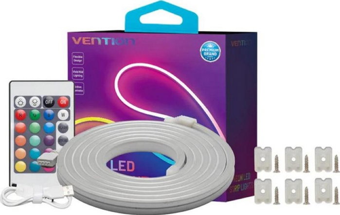 Vention Tira LED Neón de Silicona Flexible con Control Remoto y Alimentación USB, 5m
