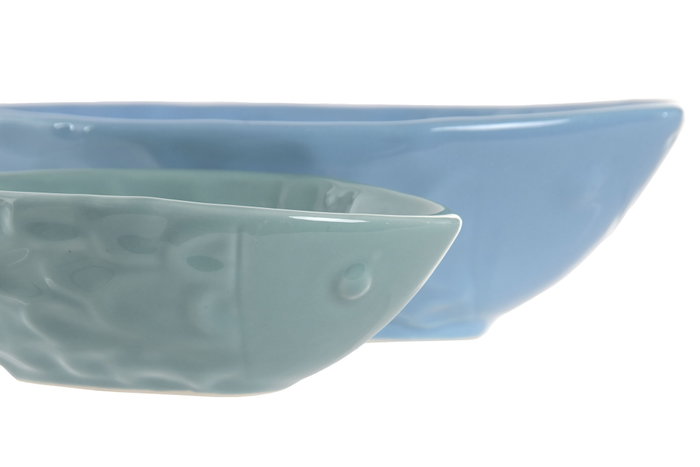 DKD Home Decor Centro Mesa Mediterráneo Azul Turquesa Gres Set de 2 Piezas 13x5.5x24 cm