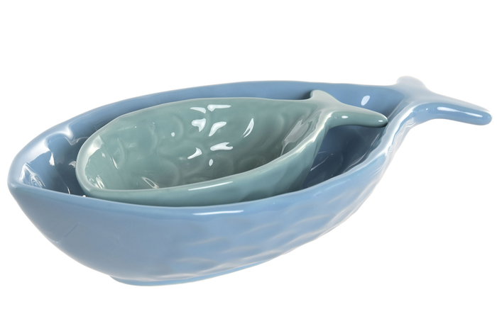 DKD Home Decor Centro Mesa Mediterráneo Azul Turquesa Gres Set de 2 Piezas 13x5.5x24 cm