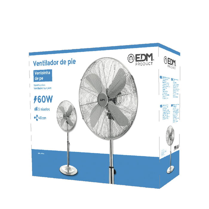 Edm Ventilador de Pie Base Circular Cromado 60W 40cm