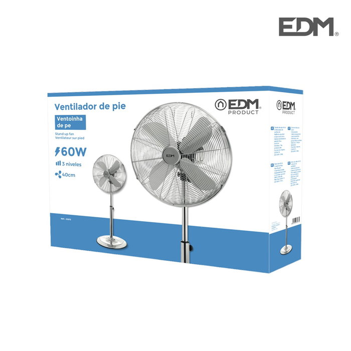 Edm Ventilador de Pie Base Circular Cromado 60W 40cm