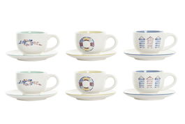 DKD Home Decor Set de 6 Tazas Cafe Mediterraneo Coleccion Salitre Azul Verde Dolomita 23 x 20 x 20 cm Capacidad 180ml Apto Microondas Lavavajillas