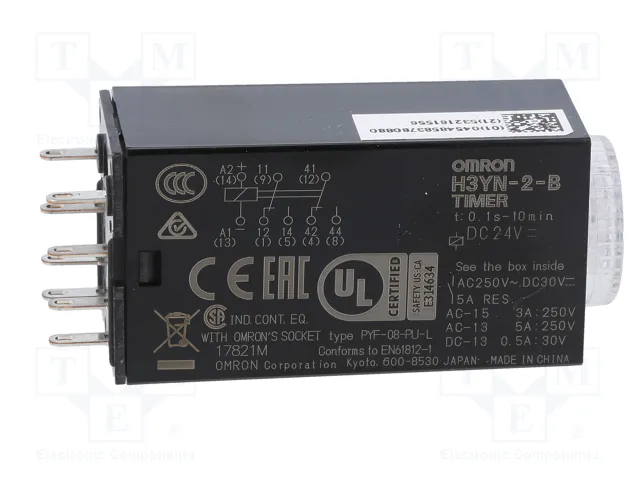 OMRON H3YN-B Relé de tiempo 24VDC DPDT OMRON H3YN-B Relé de tiempo 24VDC DPDT