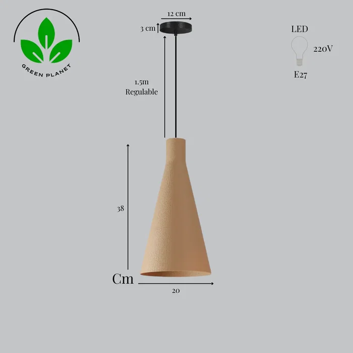 Lámpara Colgante "Shu" Beige Florón Negro Cable Negro