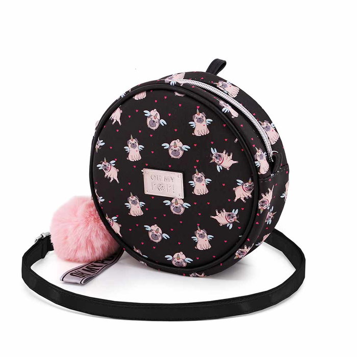 Oh My Pop Bolso Bandolera Redondo Pug Negro