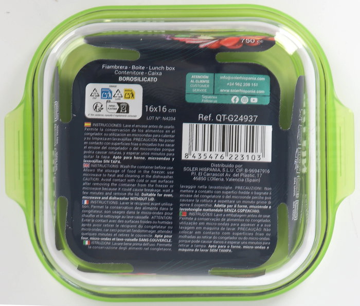 Quttin Fiambrera Cuadrada con Tapa Verde (6 Unidades)
