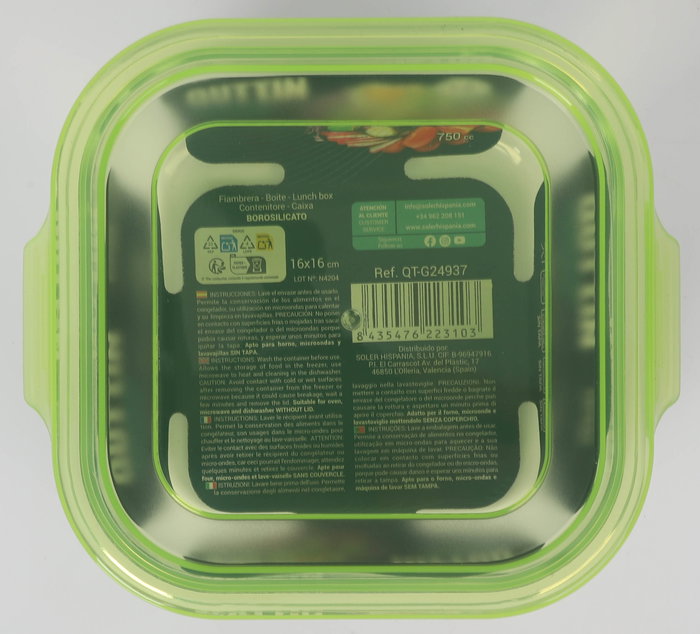 Quttin Fiambrera Cuadrada con Tapa Verde (6 Unidades)