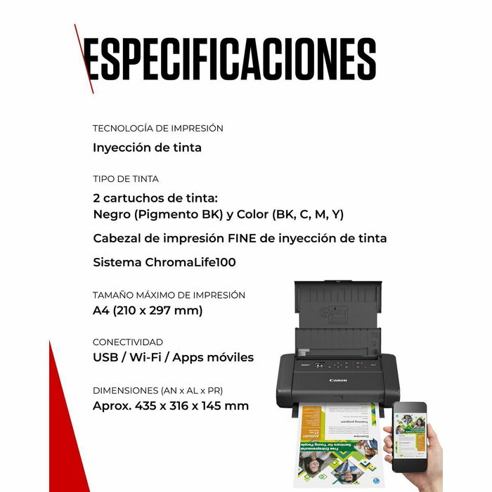 Canon MAXIFY BX110 Impresora de inyección de tinta Color con Batería, Negro Canon MAXIFY BX110 Impresora de inyección de tinta Color con Batería, Negro