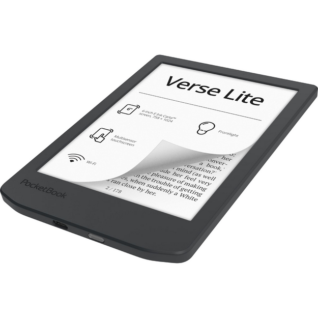 PocketBook Verse Lite - Lector de eBooks con pantalla táctil de 6" E Ink Carta, luz frontal, Wi-Fi, 8 GB, compatible con múltiples formatos