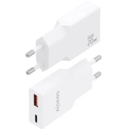 Aisens Cargador GaN 20W A110-0998, Cargador de Pared Ultra Delgado, 1x USB-C PD3.0 QC4.0 + 1x USB-A QC3.0, Carga Rápida para Móvil y Tablet, Blanco Aisens Cargador GaN 20W A110-0998, Cargador de Pared Ultra Delgado, 1x USB-C PD3.0 QC4.0 + 1x USB-A QC3.0, Carga Rápida para Móvil y Tablet, Blanco