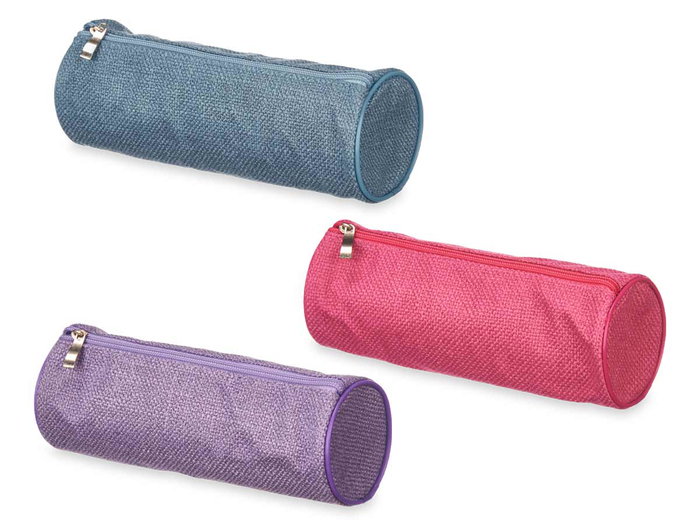 Pincello Estuche Cilindro Tela Saco Morado Rosa Azul Surtido 22x8x8cm (Set de 24)