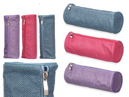 Pincello Estuche Cilindro Tela Saco Morado Rosa Azul Surtido 22x8x8cm (Set de 24)