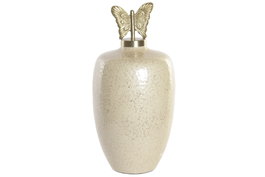 DKD Home Decor Tibor de Aluminio y Hierro con Diseño de Mariposa Dorado
