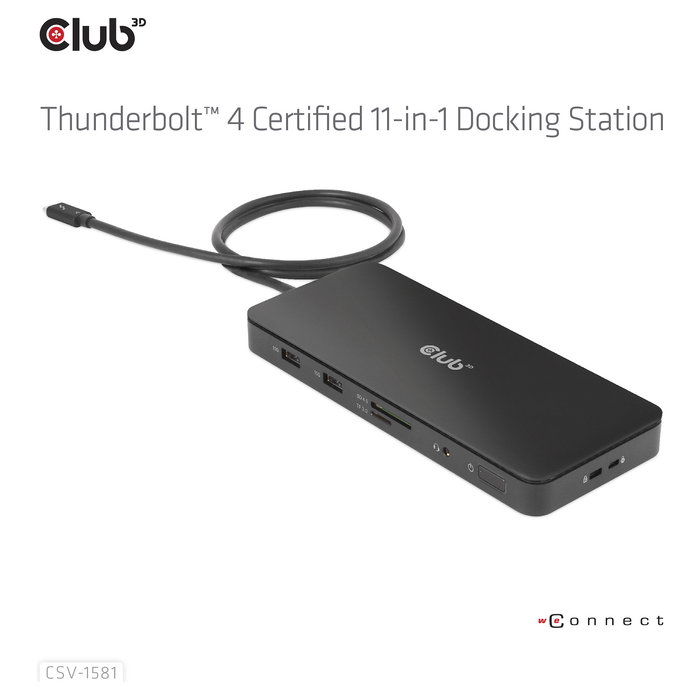 Club3D Thunderbolt4 11-in-1 Docking Station 2 Displays Negro, Thunderbolt 4, 140W, SD