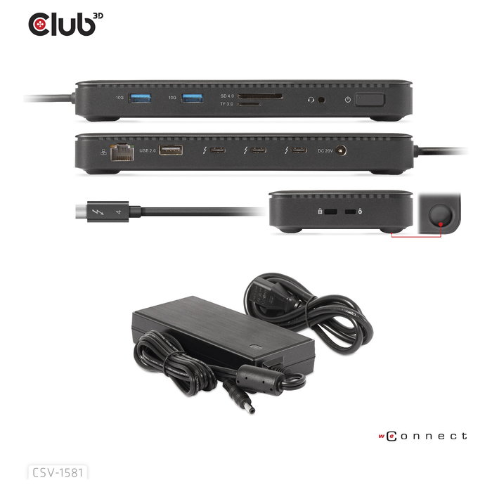Club3D Thunderbolt4 11-in-1 Docking Station 2 Displays Negro, Thunderbolt 4, 140W, SD