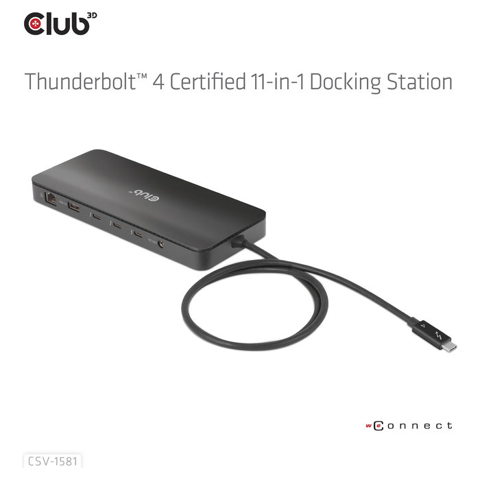 Club3D Thunderbolt4 11-in-1 Docking Station 2 Displays Negro, Thunderbolt 4, 140W, SD
