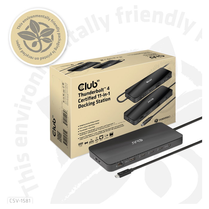 Club3D Thunderbolt4 11-in-1 Docking Station 2 Displays Negro, Thunderbolt 4, 140W, SD