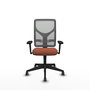 Silla de oficina Motilla con mecanismo Sincro tapizada con Tela color Marrón y malla color Gris. Equipada con lumbar 1D, Brazos 3D y Ruedas 65 mm parqué