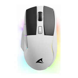 Sharkoon SGM50W - Ratón Óptico Inalámbrico RF + USB para Gaming, 6400 DPI, 6 Botones, Iluminación RGB, Blanco y Negro, Mano Derecha