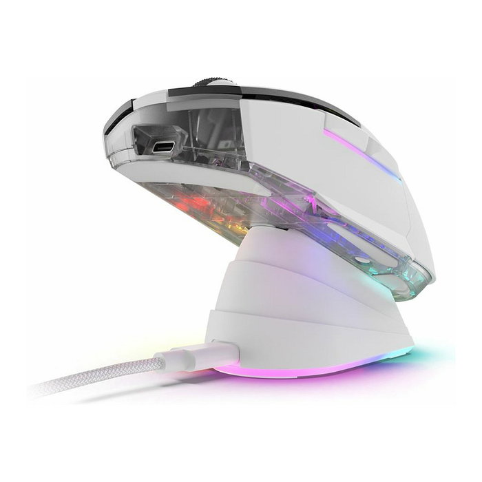 Sharkoon Shark SGM50W Ratón Óptico Gaming Inalámbrico, 6 Botones, 6400 DPI, Interruptor DPI, Iluminación RGB, Blanco y Negro, Mano Derecha