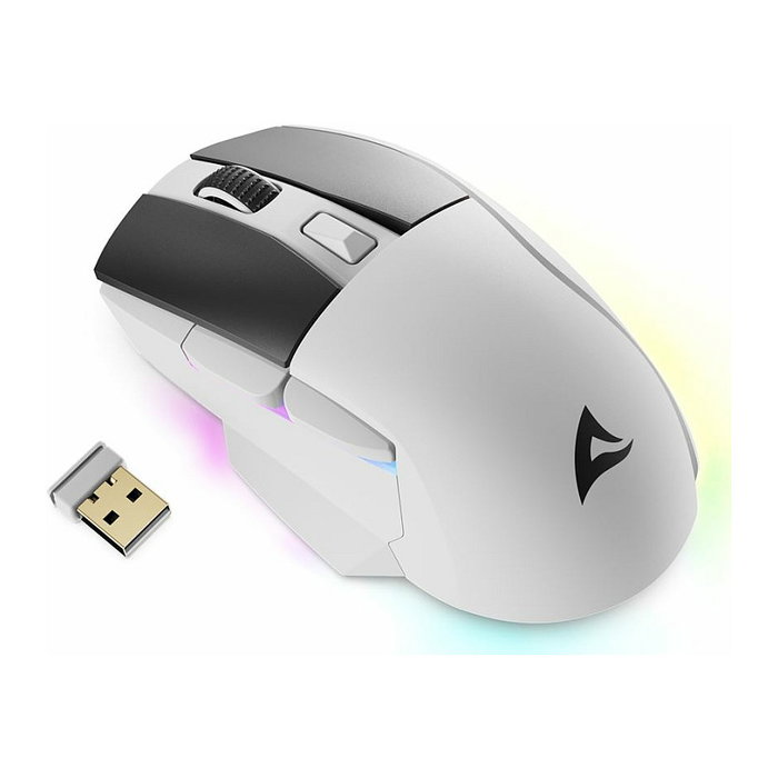 Sharkoon Shark SGM50W Ratón Óptico Gaming Inalámbrico, 6 Botones, 6400 DPI, Interruptor DPI, Iluminación RGB, Blanco y Negro, Mano Derecha