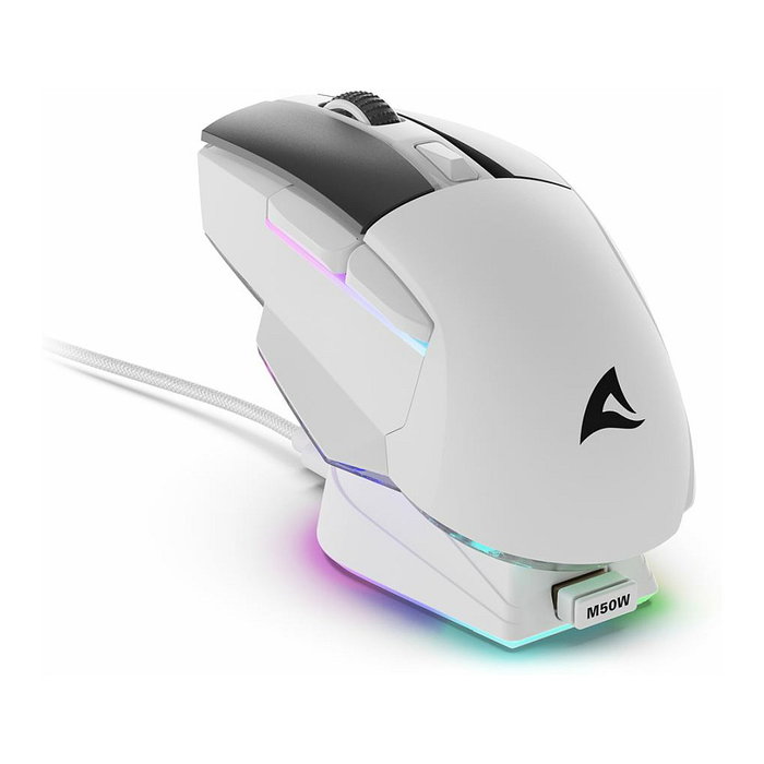 Sharkoon Shark SGM50W Ratón Óptico Gaming Inalámbrico, 6 Botones, 6400 DPI, Interruptor DPI, Iluminación RGB, Blanco y Negro, Mano Derecha