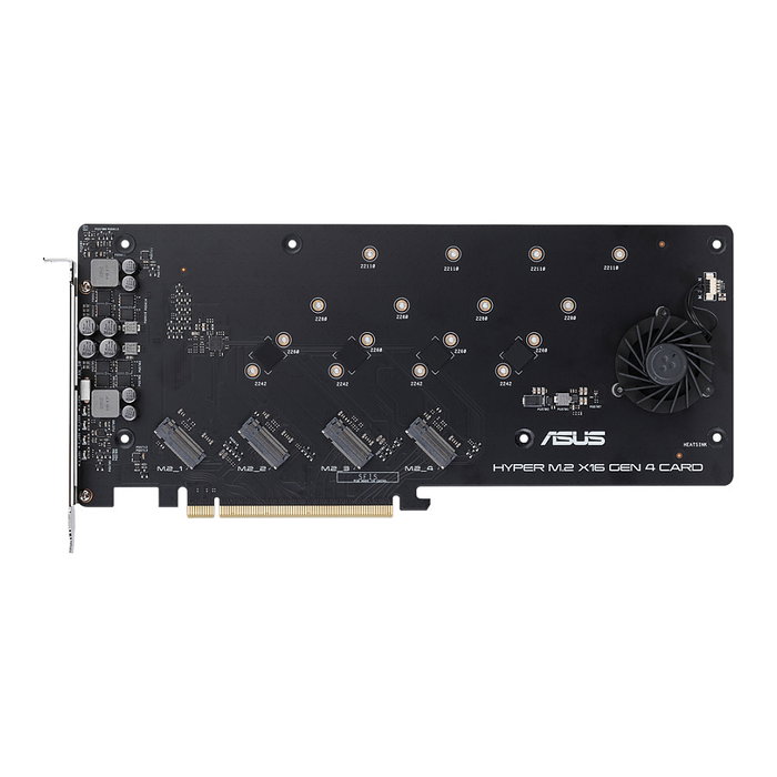 ASUS Hyper M.2 x16 Gen 4 Tarjeta de Expansión PCIe, para 4 SSD M.2 NVMe con Refrigeración Activa por Ventilador