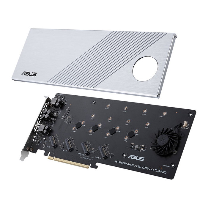 ASUS Hyper M.2 x16 Gen 4 Tarjeta de Expansión PCIe, para 4 SSD M.2 NVMe con Refrigeración Activa por Ventilador
