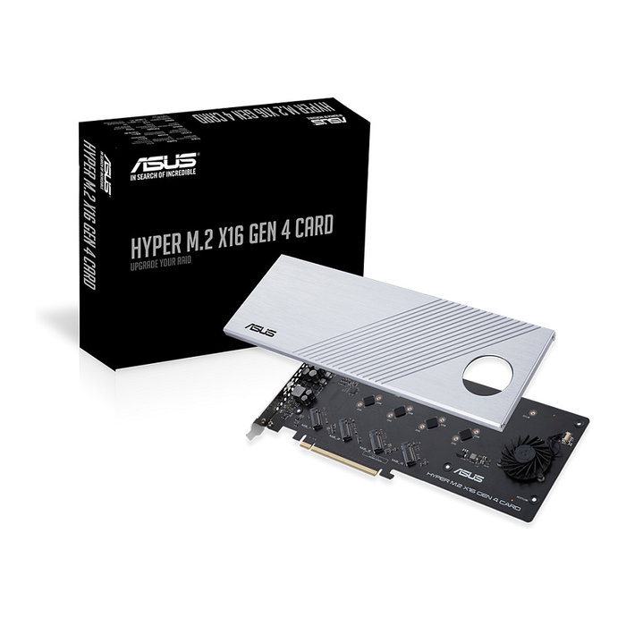 ASUS Hyper M.2 x16 Gen 4 Tarjeta de Expansión PCIe, para 4 SSD M.2 NVMe con Refrigeración Activa por Ventilador