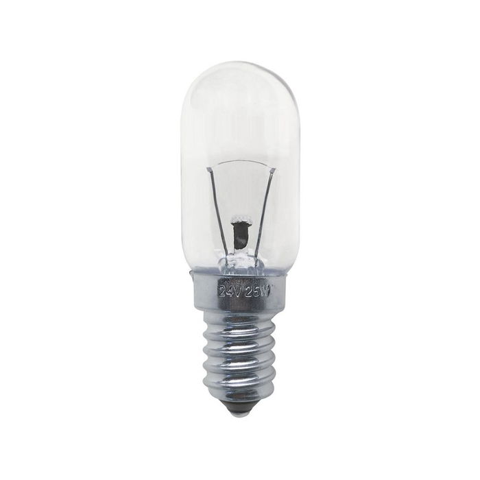 Clar Iluminación Bombilla Incandescente Pebetero Tubular Clara E14 25W 24V Luz Cálida Transparente 200lm 2800K 360°